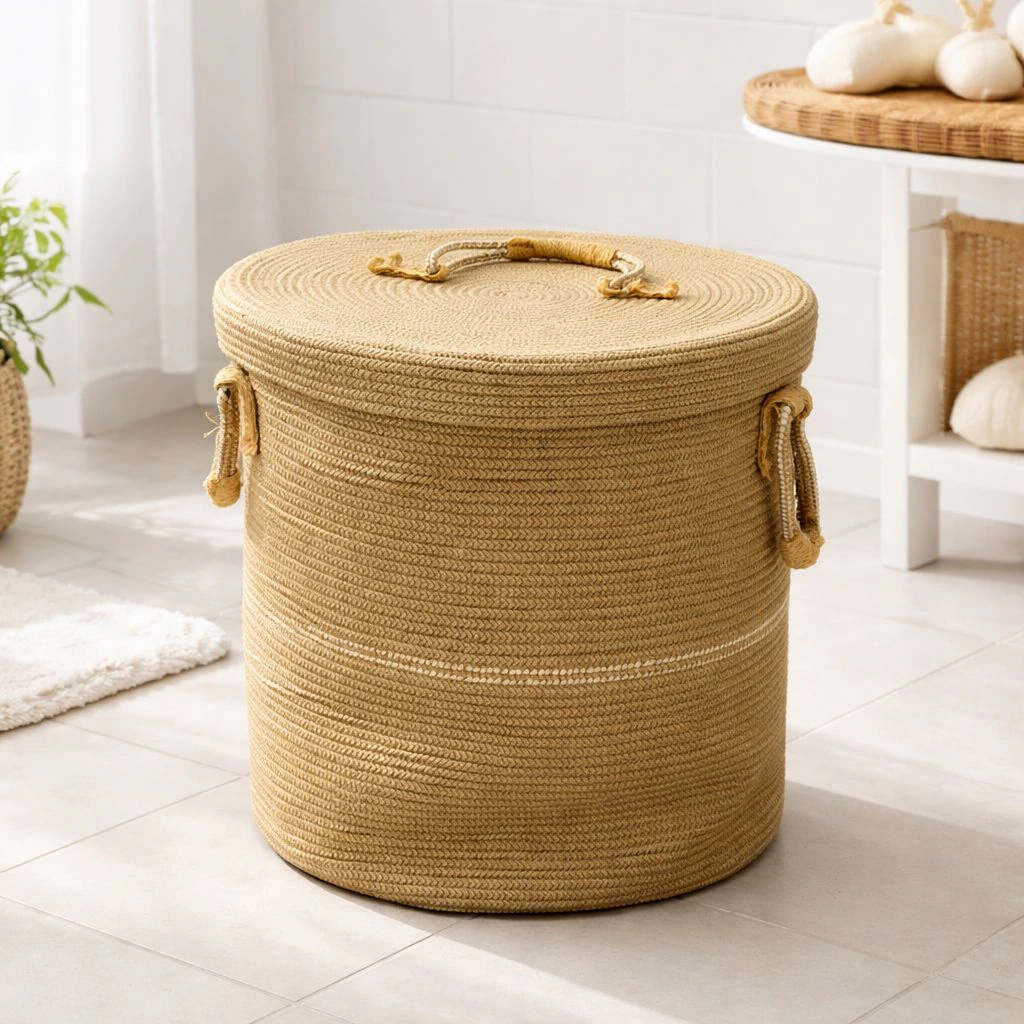 Panier à linge en jute avec couvercle